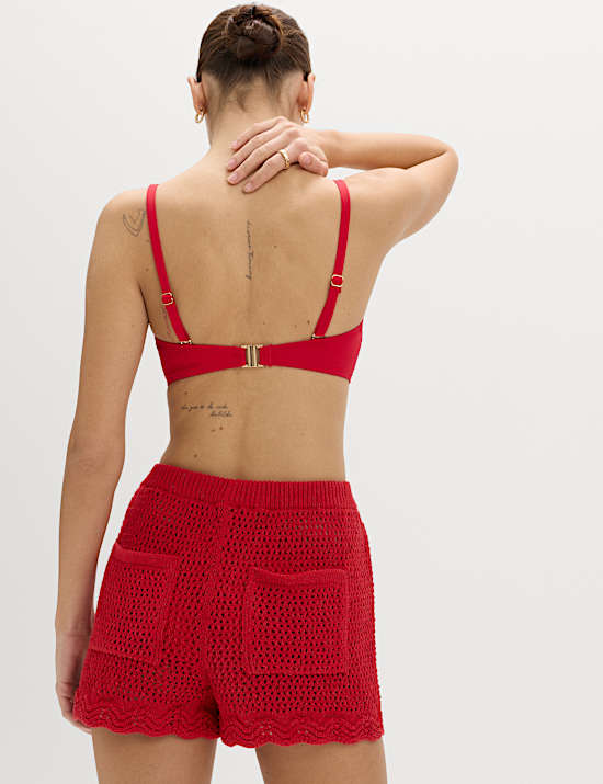 Short de plage en coton m&eacute;lang&eacute; effet crochet