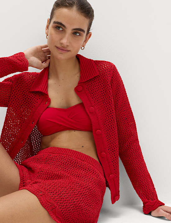 Short de plage en coton m&eacute;lang&eacute; effet crochet