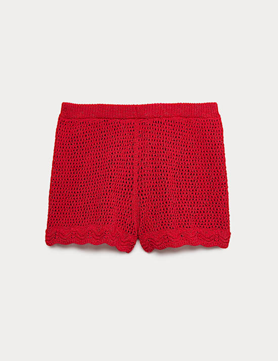 Cotton Blend Crochet-Look Beach Shorts