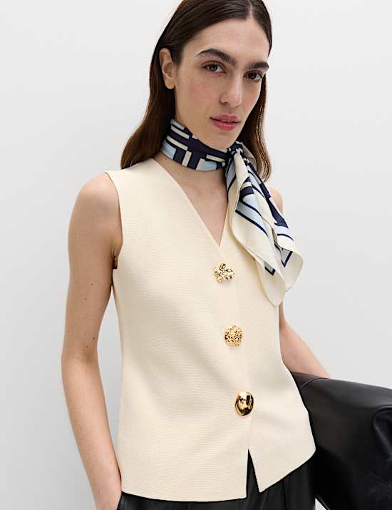 V-Neck Button Front Knitted Waistcoat