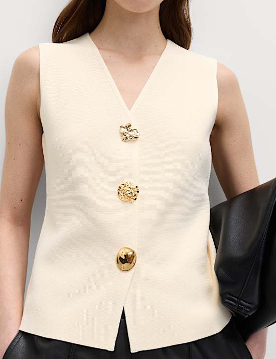 V-Neck Button Front Knitted Waistcoat