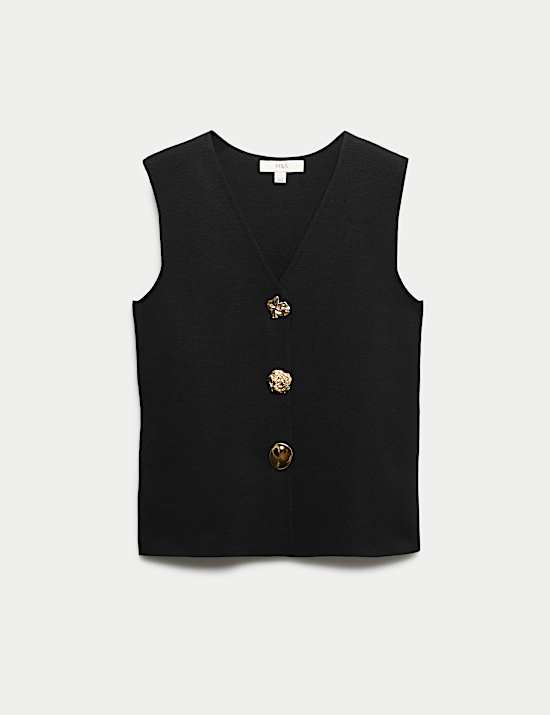 V-Neck Button Front Knitted Waistcoat