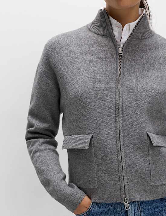 Soft Touch Zip Up Funnel Neck Knitted Jacket