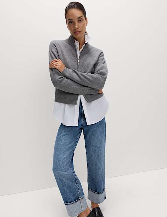 Soft Touch Zip Up Funnel Neck Knitted Jacket