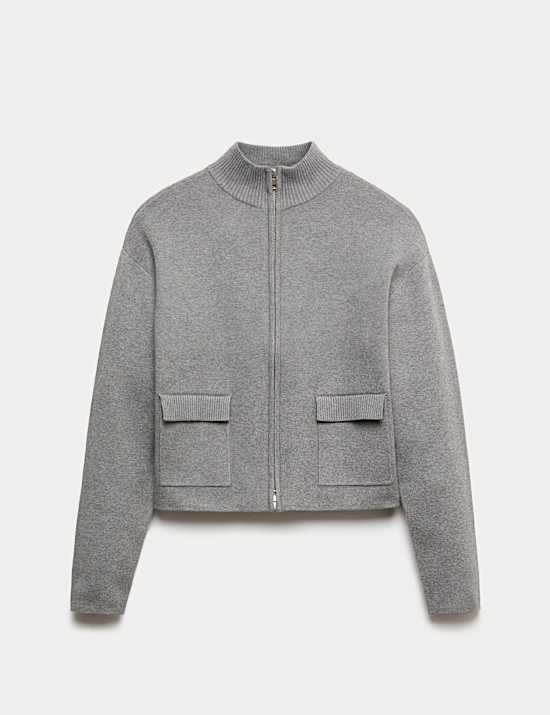 Soft Touch Zip Up Funnel Neck Knitted Jacket
