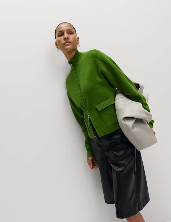 Soft Touch Zip Up Funnel Neck Knitted Jacket