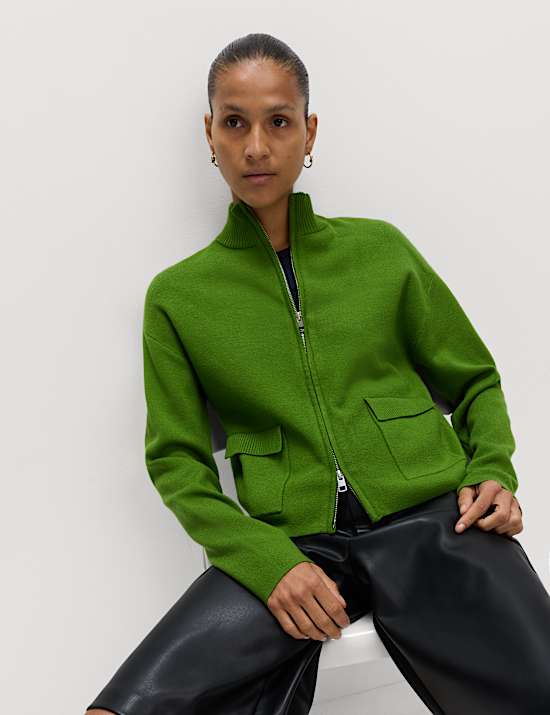 Soft Touch Zip Up Funnel Neck Knitted Jacket