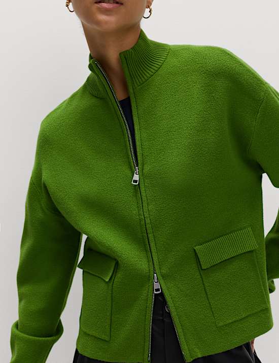 Soft Touch Zip Up Funnel Neck Knitted Jacket