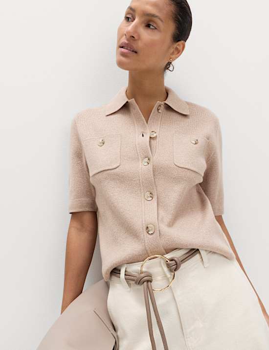 Collared Button Detail Cropped Cardigan