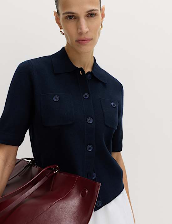 Collared Button Through Cropped Cardigan