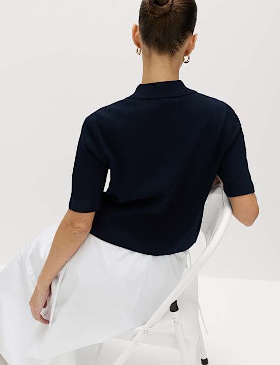 Collared Button Through Cropped Cardigan