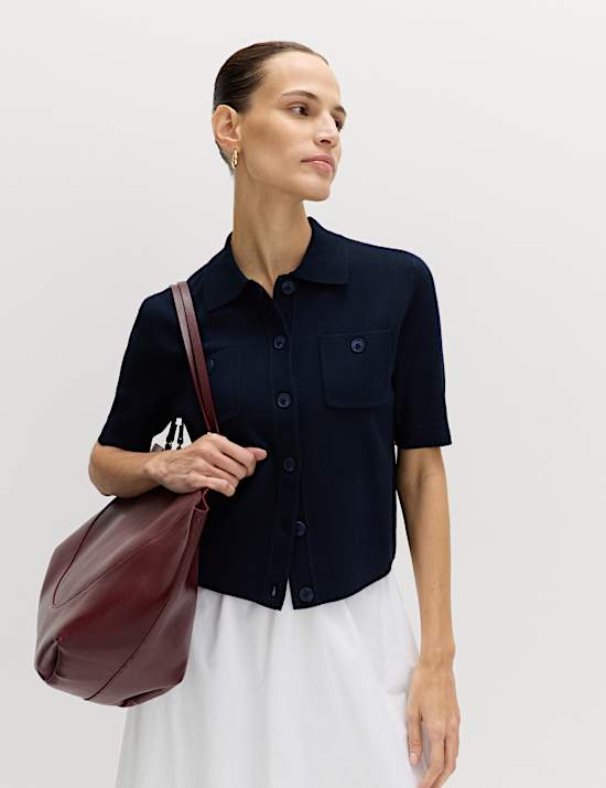 Collared Button Through Cropped Cardigan