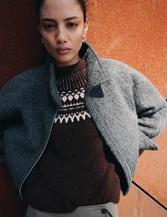 Fairisle Crew Neck Slim Fit Jumper with Wool