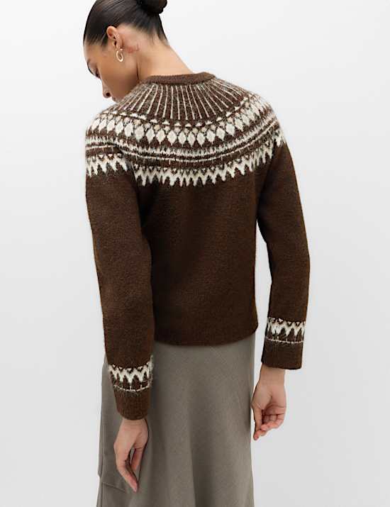 Fairisle Crew Neck Slim Fit Jumper with Wool
