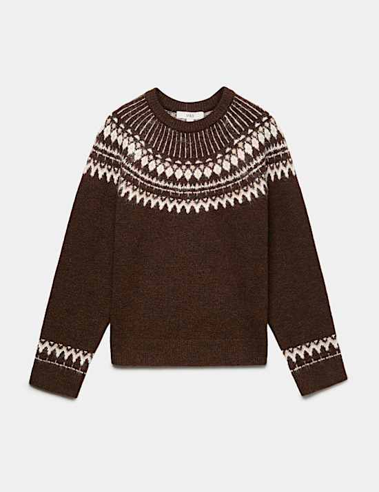 Fairisle Crew Neck Slim Fit Jumper with Wool