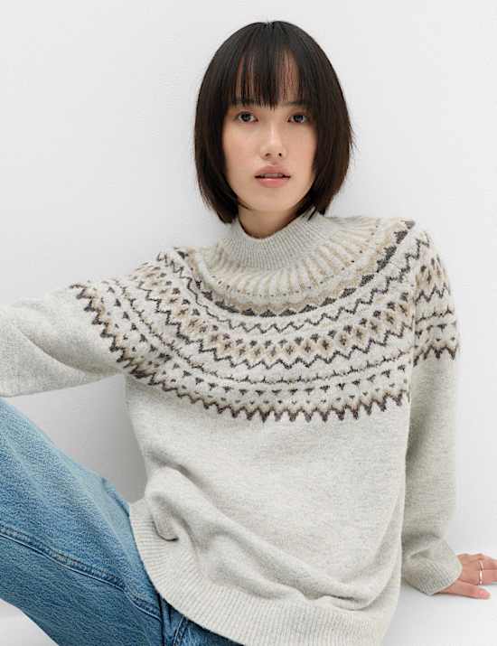 Fairisle Funnel Neck Christmas Jumper With Wool