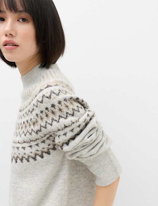 Fairisle Funnel Neck Christmas Jumper With Wool