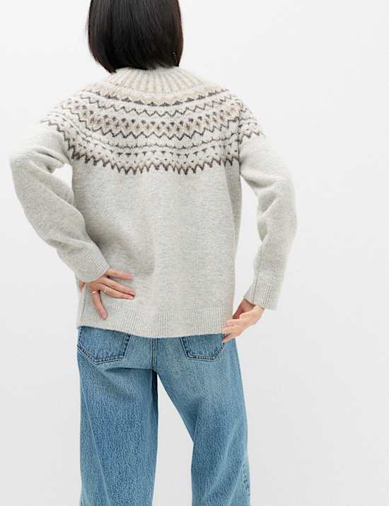 Fairisle Funnel Neck Christmas Jumper With Wool