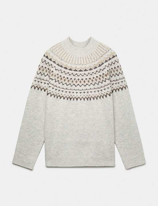 Fairisle Funnel Neck Christmas Jumper With Wool