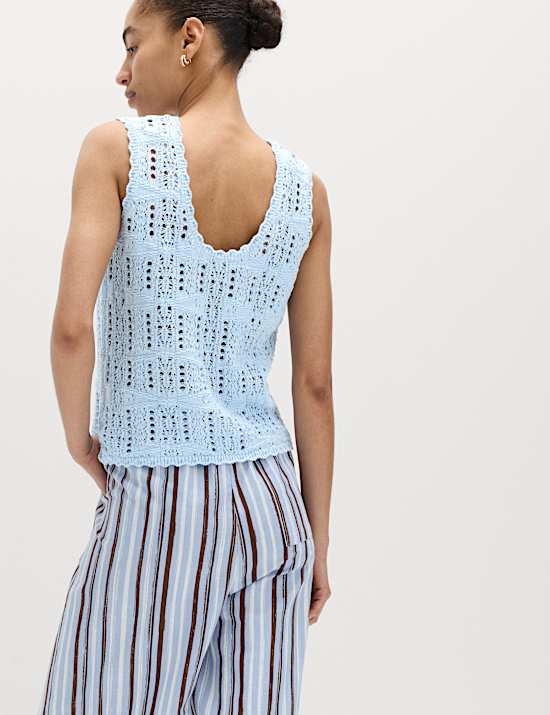 Pure Cotton Pointelle Knitted Vest