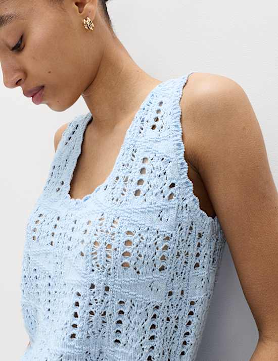 Pure Cotton Pointelle Knitted Vest