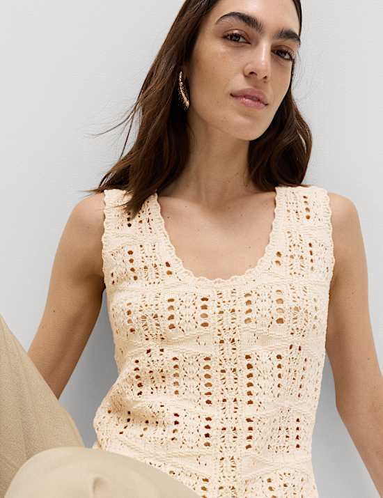 Pure Cotton Pointelle Knitted Vest