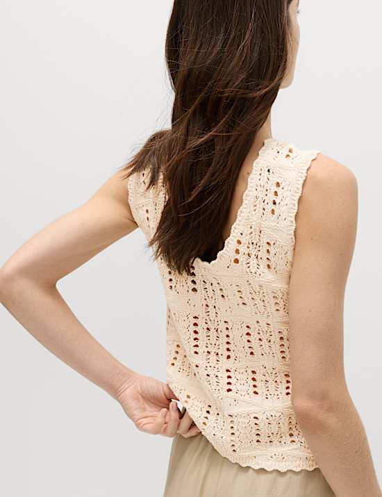 Pure Cotton Pointelle Knitted Vest