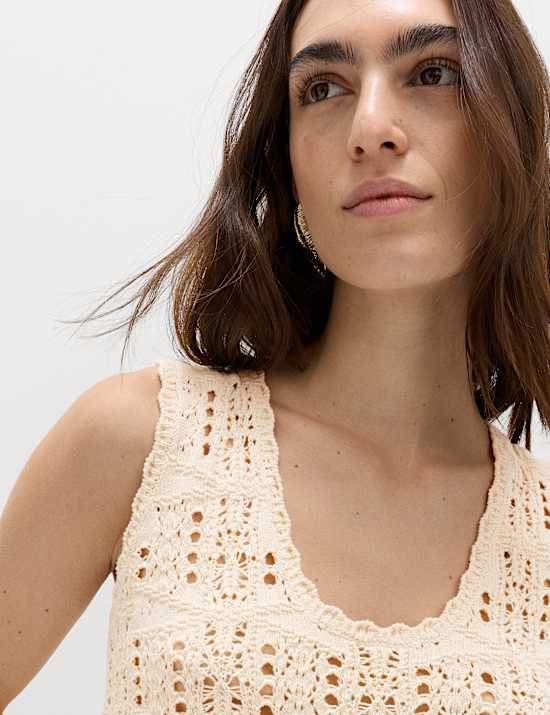 Pure Cotton Pointelle Knitted Vest