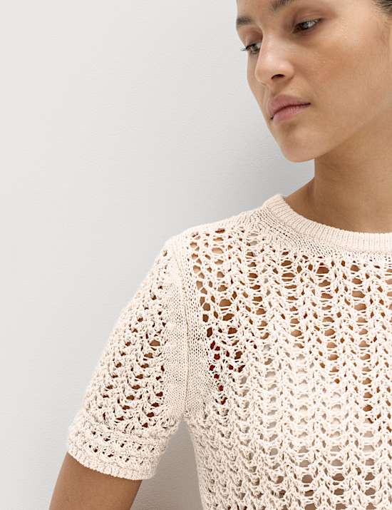 Top en maille de coton &agrave; motif textur&eacute;