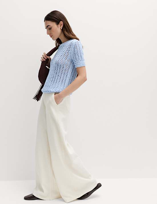 Top en maille de coton &agrave; motif textur&eacute;