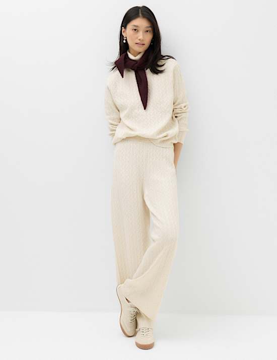 Cable Knit High Waisted Wide Leg Knitted Trousers