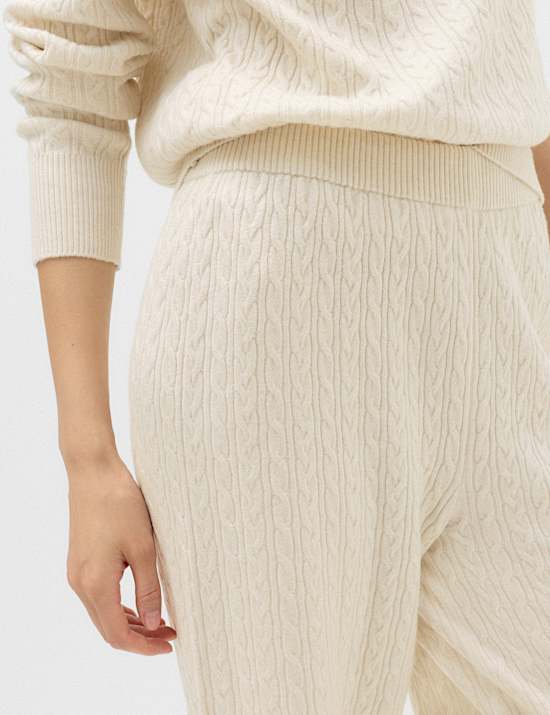Cable Knit High Waisted Wide Leg Knitted Trousers