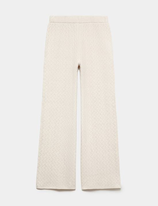 Cable Knit High Waisted Wide Leg Knitted Trousers