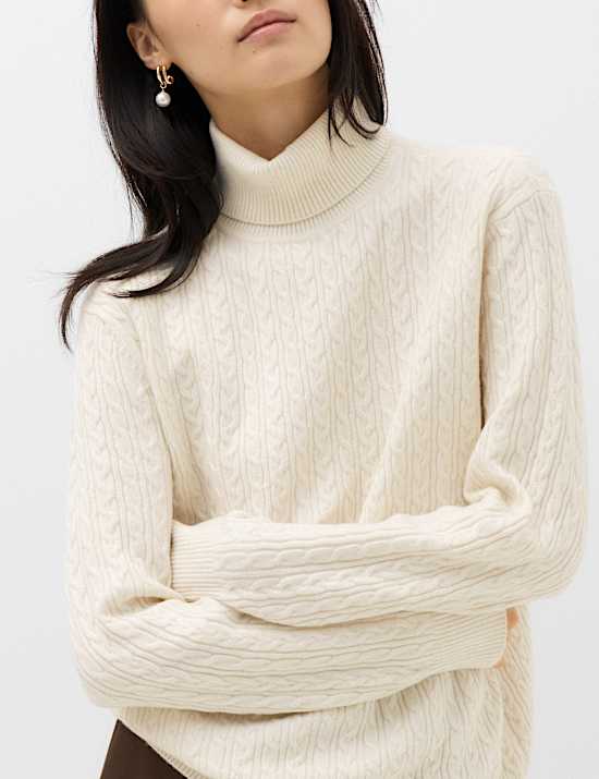 Cable Knit Roll Neck Relaxed Fit Jumper
