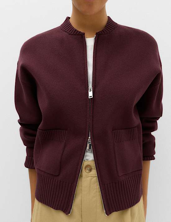 Zip Up Knitted Bomber Cardigan