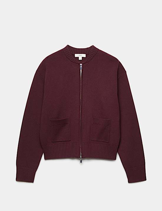 Zip Up Knitted Bomber Cardigan