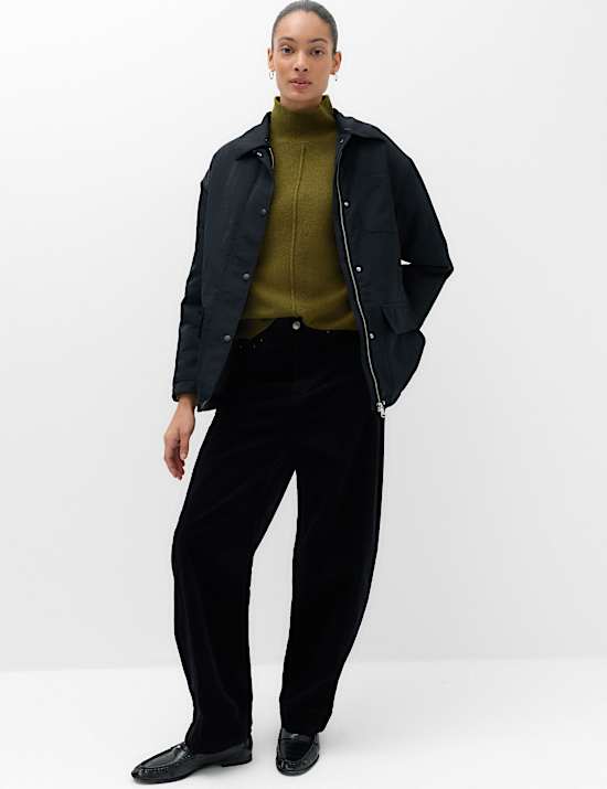 Funnel Neck Seam Detail Relaxed Jumper With Wool