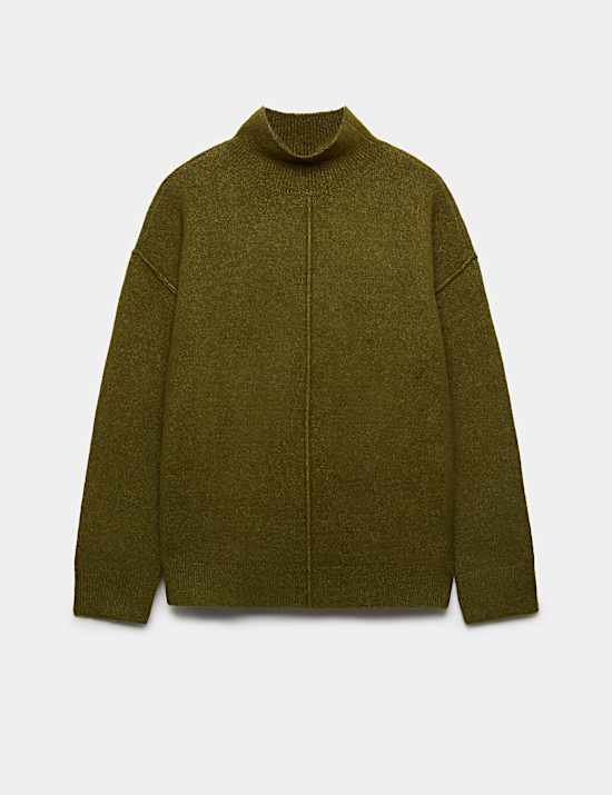 Funnel Neck Seam Detail Relaxed Jumper With Wool