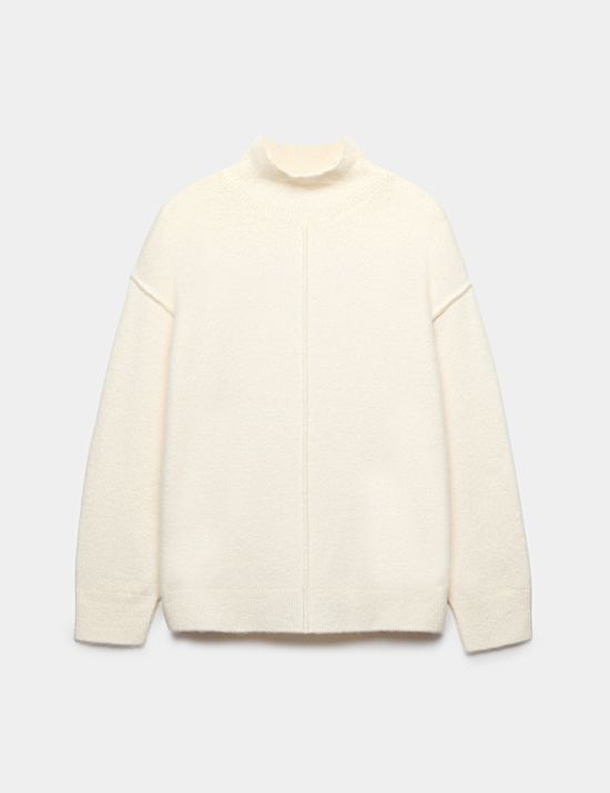 Funnel Neck Seam Detail Relaxed Jumper With Wool