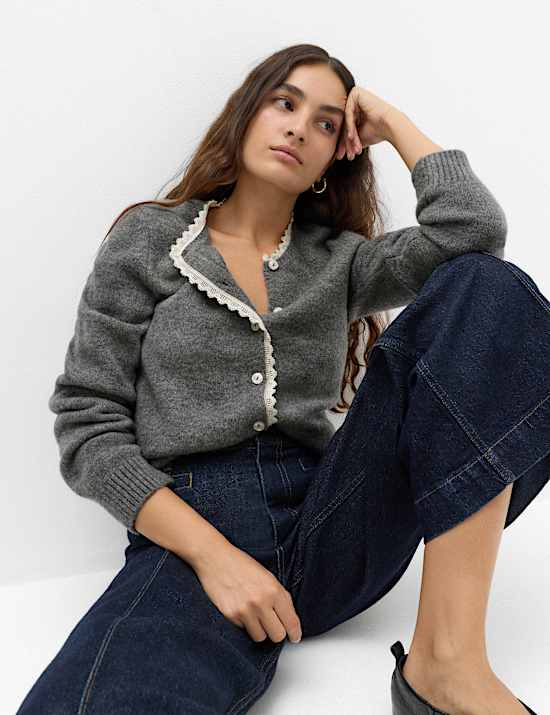 Lace Detail Crew Neck Cardigan
