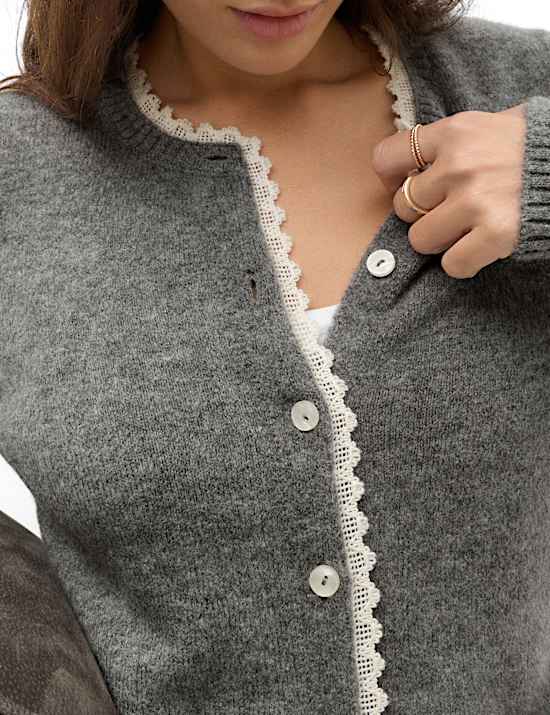 Lace Detail Crew Neck Cardigan