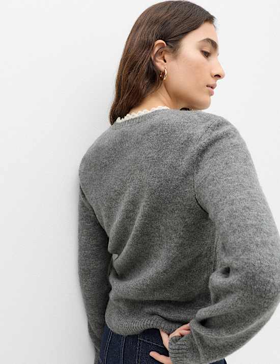 Lace Detail Crew Neck Cardigan