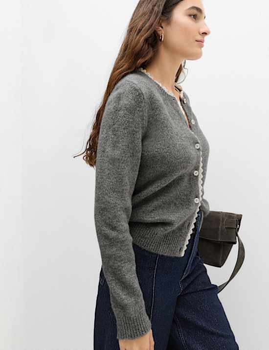 Lace Detail Crew Neck Cardigan