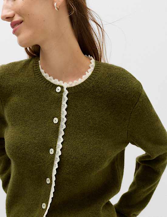 Lace Detail Crew Neck Cardigan