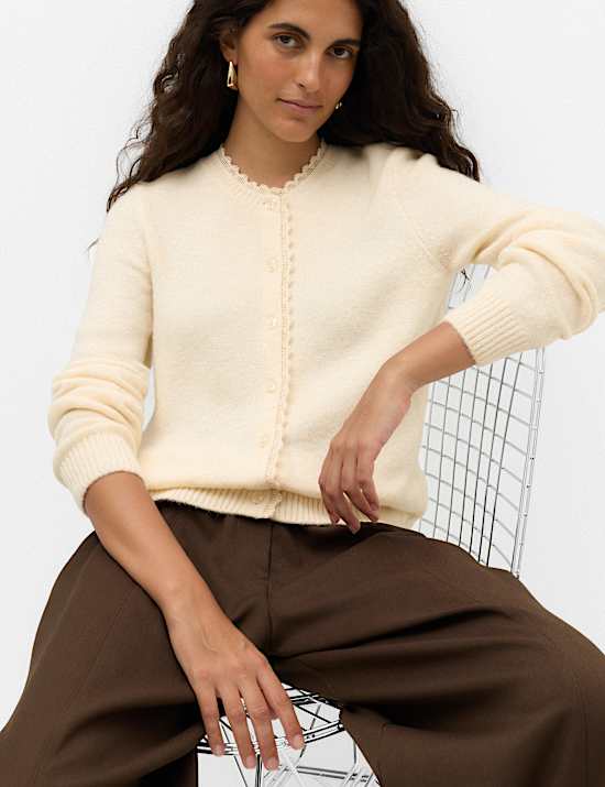 Lace Detail Crew Neck Cardigan