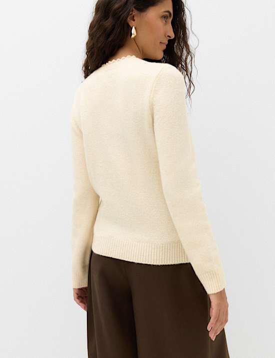 Lace Detail Crew Neck Cardigan