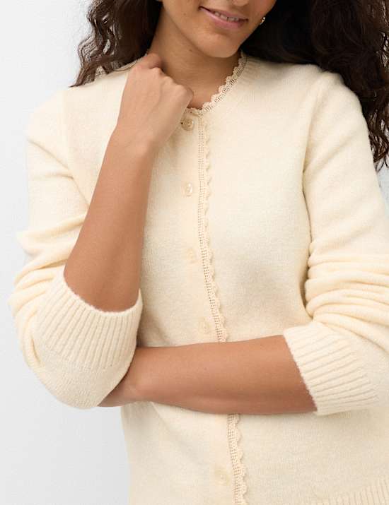 Lace Detail Crew Neck Cardigan