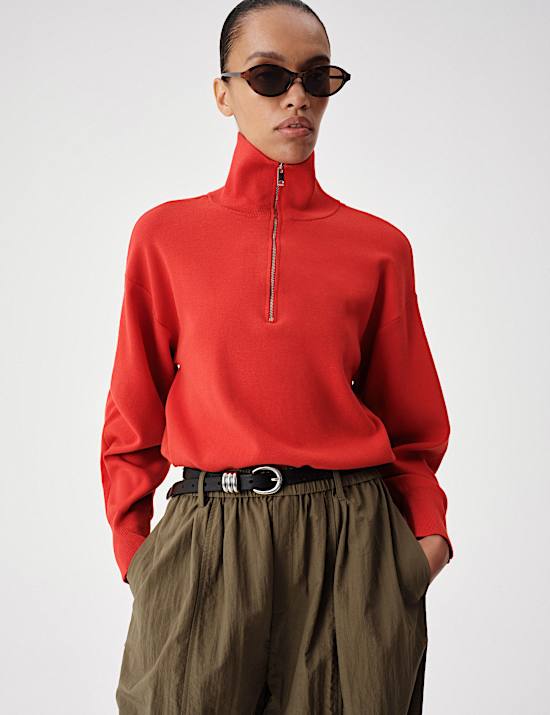 Funnel Neck Half Zip Relaxed Jumper