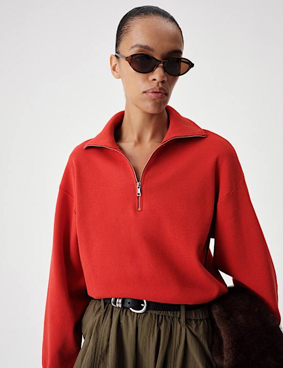 Funnel Neck Half Zip Relaxed Jumper
