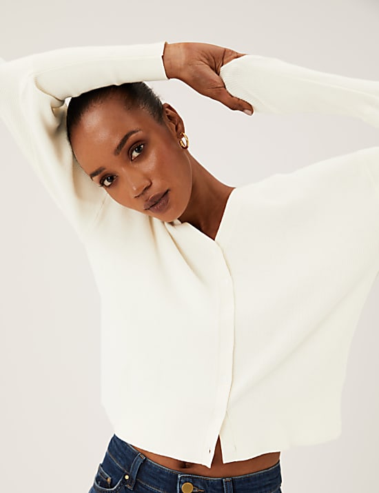 Soft Touch Ribbed V-Neck Relaxed Cardigan